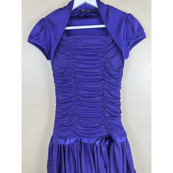 AMY BYER Girls Vintage Purple Swirl Sparkle Y2K Dress Juniors Size 14 Ruched - Picture 2 of 13